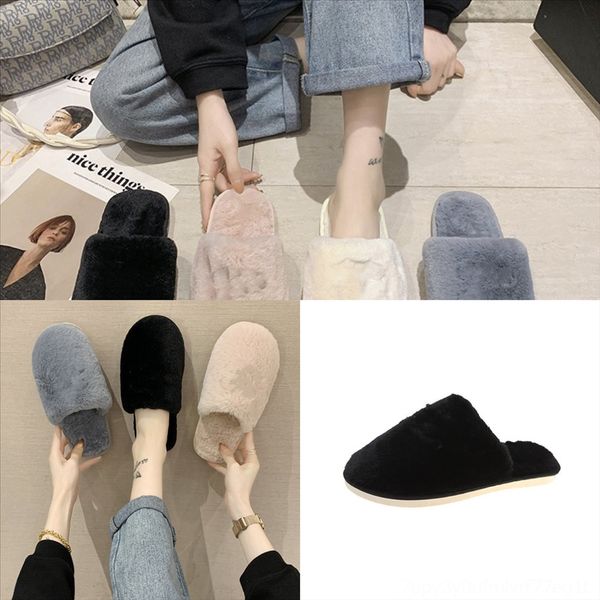 

nmp41 women lovers slippers warm plush anti slip indoor home bottom soft slides winter shoes woman house floor cotton fluffy plush stuff, Black