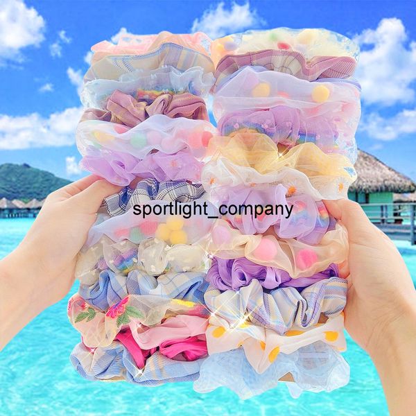 

new organza scrunchies daisy flowers gum hair tie for women girls printed floral hair bands lace ponytail hold hair accessories, Slivery;white