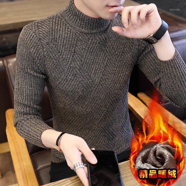 

winter men's sweater korean version of slim thickening and cashmere sweater youth semi-high collar men's bottoming shirt1, White;black