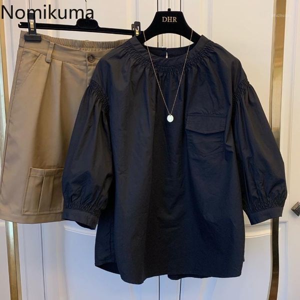 

nomikuma half puff sleeve doll shirt korean solid causal pocket patchwork blouse 2020 autumn sweet women blusas mujer 6c9631, White