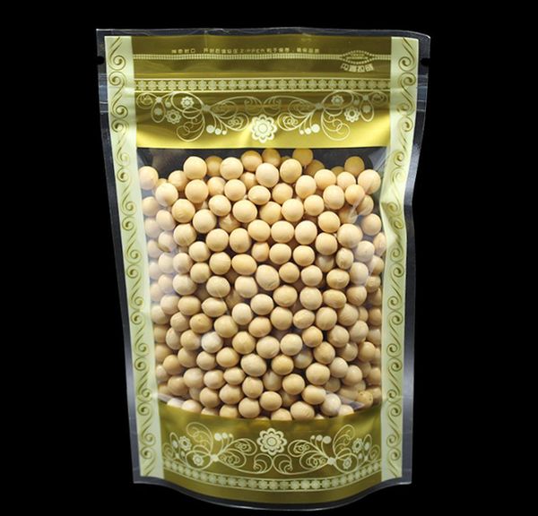 

100pcs stand up gold print with clear window plastic packaging bags zip lock zipper seal food storage packi wmtthf dh_niceshop