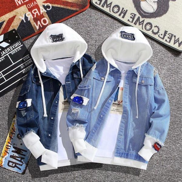 

hooded basic coat bombers vintage fabric patchwork denim jacket women cowboy jeans 2020 autumn frayed ripped hole jean jacket1, Black;brown