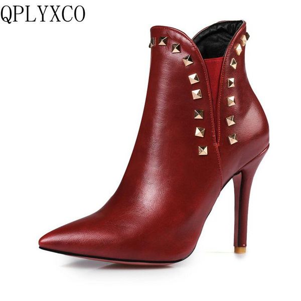 

qplyxco 2021 new sale big size 34-47 ankle boot short autumn winter women pointed toe high heels wedding party shoes 584, Black