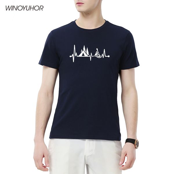 

camping tent kayak heartbeat print cool streetwear hip hop o neck short sleeve for man sport hooded sweatshirt hoodie men t shirt