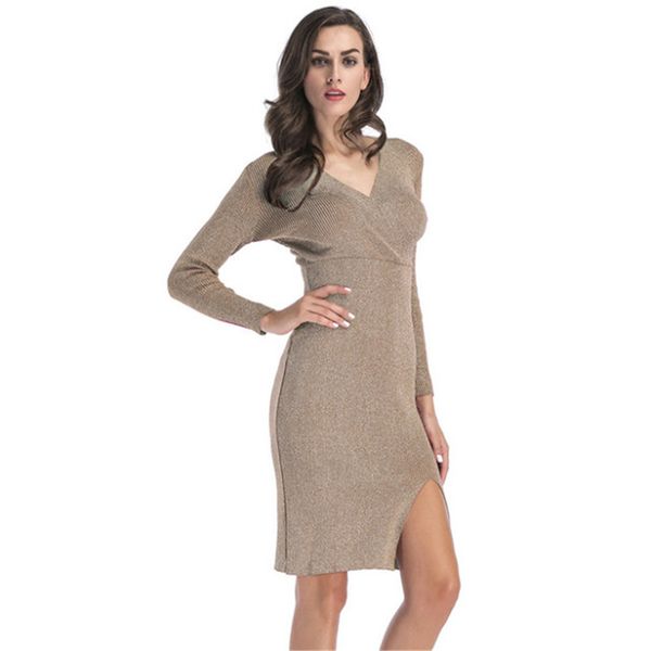 

2021 new cleavage v manga long dress of autumn and winter cleft hem mid-female pencil skirt qf86, Black;gray