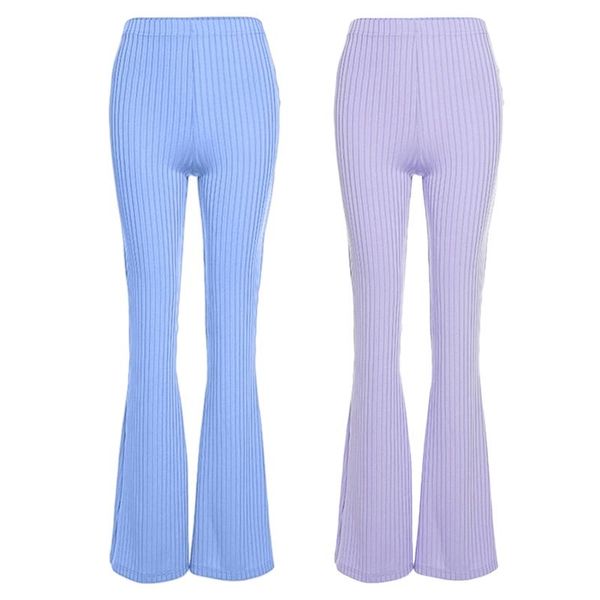 

women high waist wide leg pants ribbed knitted flare bell bottom slim trousers mxma, Black;white