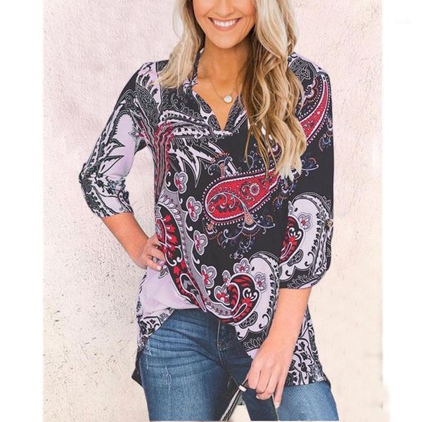 

plus size 5xl new fashion 2020 spring women v neck print casual t shirt streetwear aesthetic holiday beach1, White