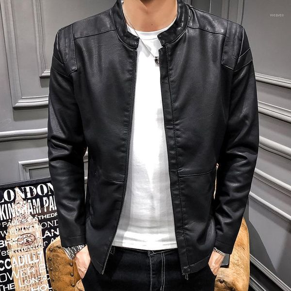 

2019 new men thick coats slim male leather jackets winter windbreaker casual outerwear handsome personality1, Black