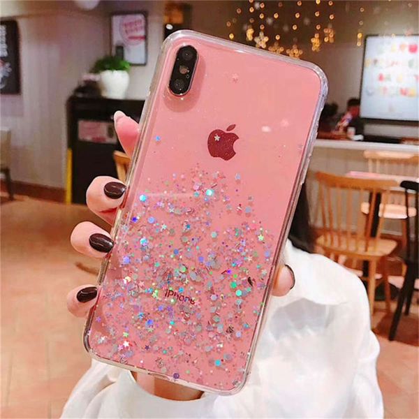 

own vip case with shiny sequins, vip 11 12 pro x xr xs max 7 8 6 s plus se 2020 transparent soft tpu star case