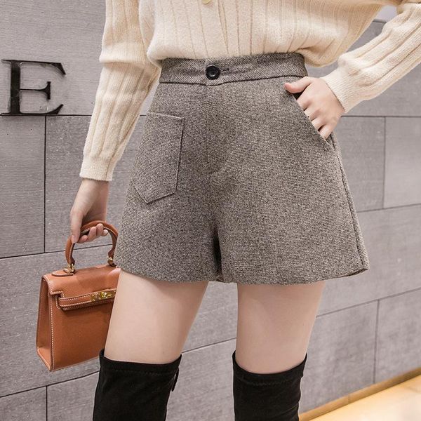 

womens shorts new style high waist loose korean fashion casual woollen shorts women autumn and winter1, White;black