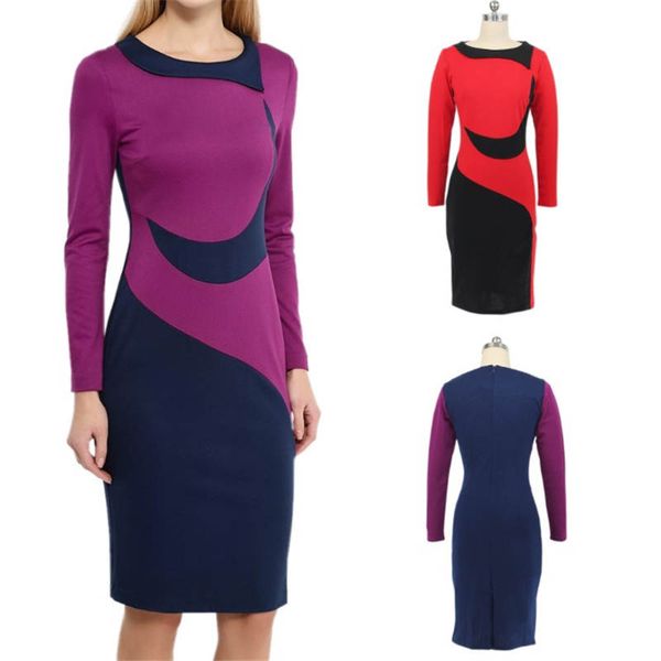 

2020 fashion pencil dress european and american long-sleeved dress ol wearing contrast stitching autumn and winter pencil skirt size s-3xl, White;black