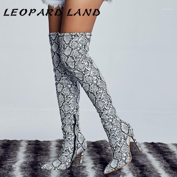 

boots leopard land women 2021 spring knee high snakeskin fine-heeled zipper high-heeled knee-high 35 42 women's1, Black