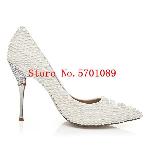

european american luxury pearl pumps pointed toe wedding shoes ivory bridesmaid shoes high-heeled party prom dress pumps 10cm, Black