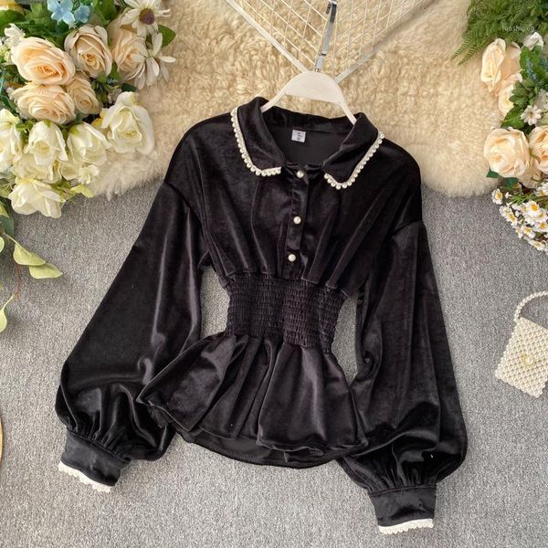 

2019 new fashion women's clothing velvet shirts blouse women 1, White