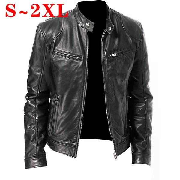 

men's jackets men leather standing collar slim zipper coat vintage jacket warm autumn winter casual, Black;brown