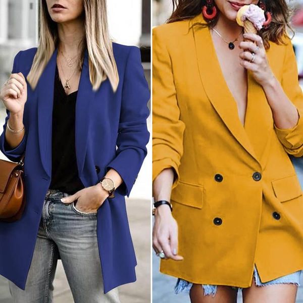 

2020 women office suits spring ladies shawl collar coat zanzea female double-breasted blazer plus size casual solid work outwear, White;black