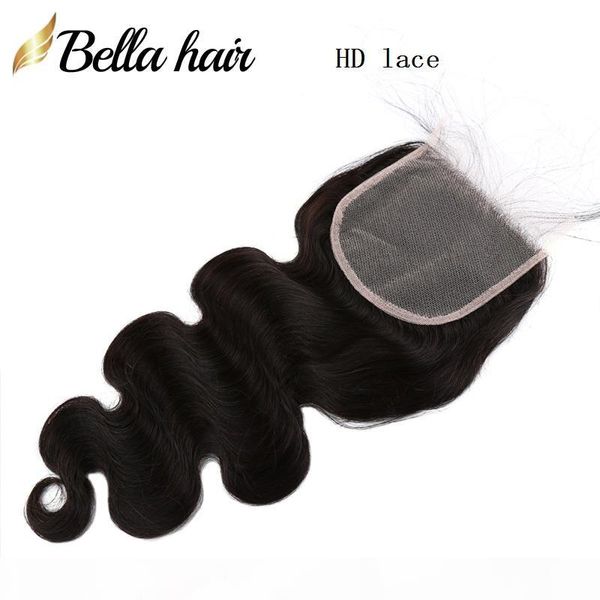 

100% peruvian human hair extensions hd brown lace closure middle part body wave transparent lace natural color bella hair, Black;brown