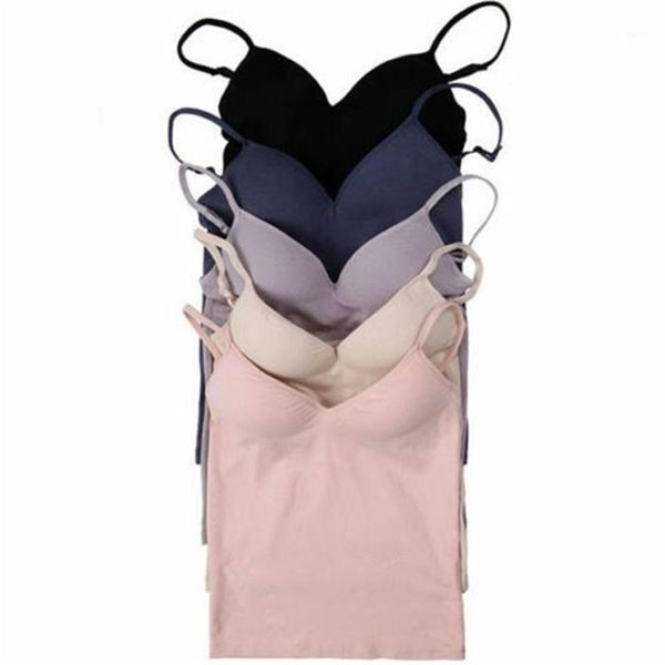 

women padded bra spaghetti strap v neck vest camisole tank summer female sleeveless soft female basic tanks bottoming, White