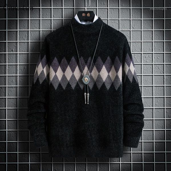 

men's sweaters onnestun sweater men winter long sleeve men's knitted pullover casual warm imitation mink half high collar man 1, White;black
