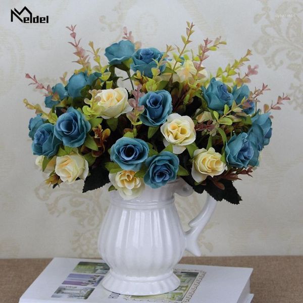 

simulation flower rose bouquet european retro bicolor flower wedding home retro fake party diy decoration1