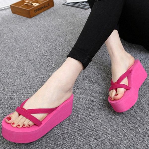 

flip flops woman slippers wedges beach platform shoes women fashion solid footwear summer plus woman thick bottom drop shipping #st9n, Black
