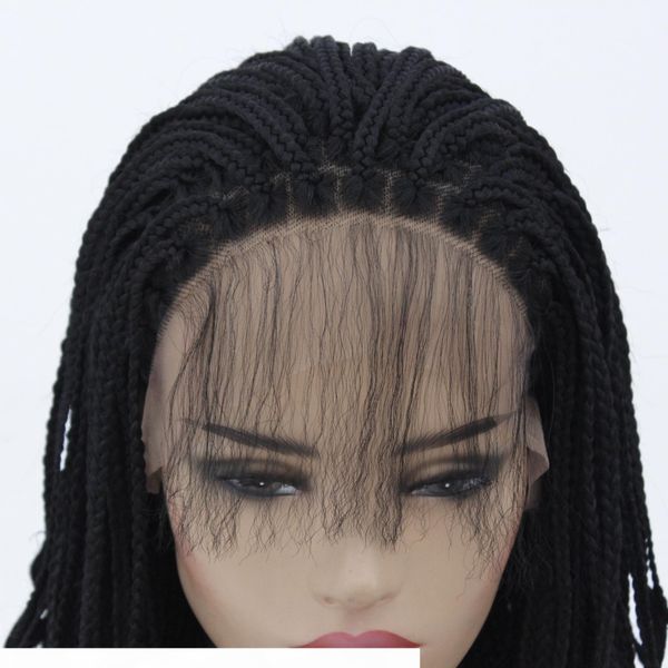 

no bad smell european and american new womens three-strand small dirty braid with small curly hair front lace chemical fiber s, Black