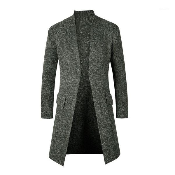 

autumn winter mens turn-down collar cardigan thick warm solid pocket spacious no yq mid-length clothing knit casual male sweater1, White;black