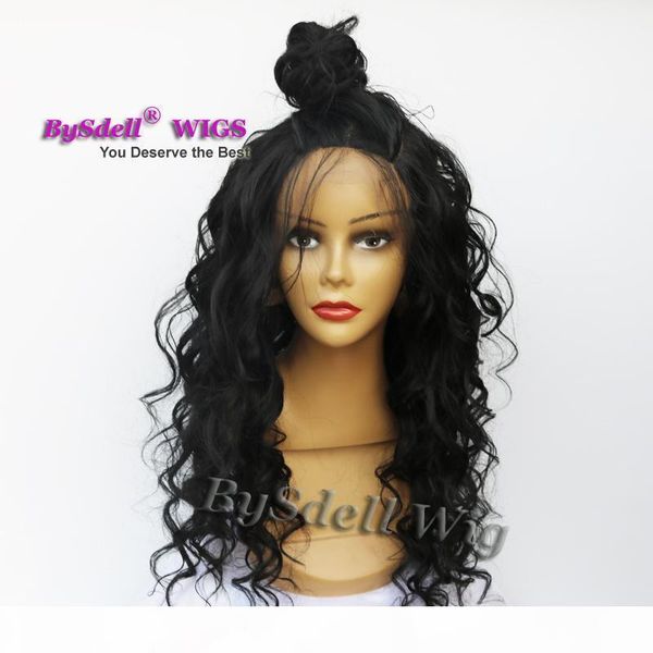 

2017 natural hairstyle lace front full lace wig synthetic heat resistant black medium kinky curly front full lace wigs with baby hair