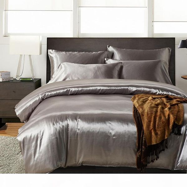 

luxury grey satin silk bedding set queen king size printing pillowcase duvet cover sets summer cool bedroom sleeping bedline40