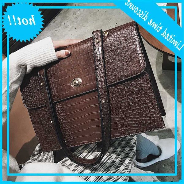 

fashion 2021 new quality pu learn women big handbag crocodile pattern shoulder messenger bag