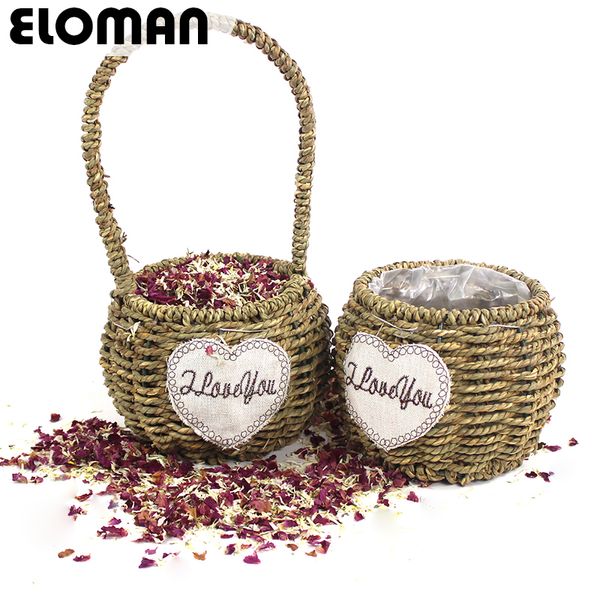 Cesta de menina flor para casamento Eloman Handmade Wicker Mini Cesta Natural Pétala Confetti Casa Jardim Decoração Y200903