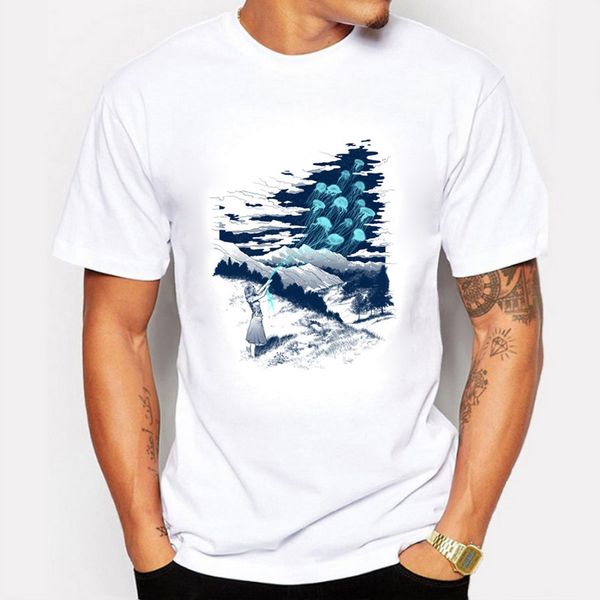

blwhsa summer printing kite jellyfish illustration short sleeve for clothing unique design sport hooded sweatshirt hoodie men t shirt