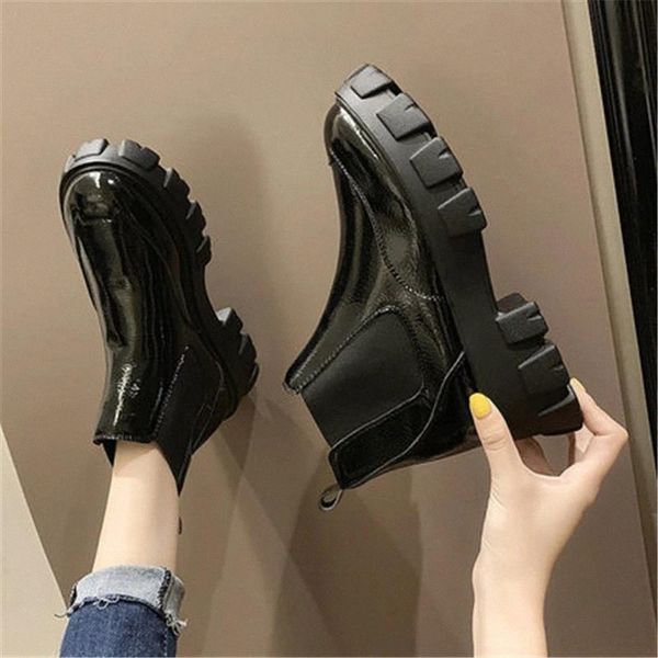 

spring autumn patent leather ankle boots women motorcycle boots female shoes woman thick sole beige black #kx8p