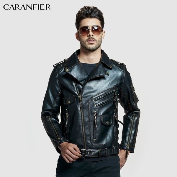 CARANFIER Männer Kleidung Vintage Herren Jacken Mäntel Motorrad Biker Kunstleder Jacke Männer Klassische Hochwertige Handgemachte Jacken 201114