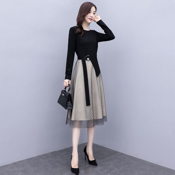 

women's autumn 2020 new style waist closing thin temperament goddess gentle wind spring autumn long long sleeve dress dress dresssleeve, Gray