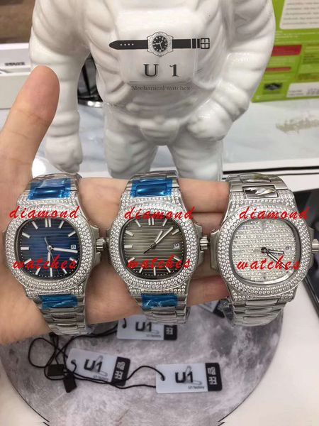 

u1 symbol of wealth three stylish luxury dials diamond fashion men's mechanical watches date function xj233, Slivery;black