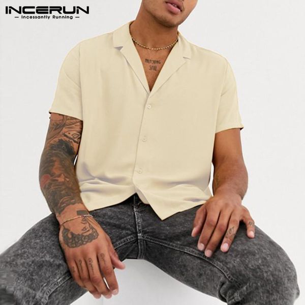 

men's casual shirts summer cotton men shirt lapel solid color short sleeve camisas streetwear breathable 2021 brand basic incerun1, White;black