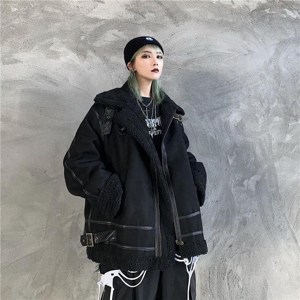 

clothes women winter han edition ins streets retro lambs wool joker loose bf turtleneck tooling locomotive garment1, Black