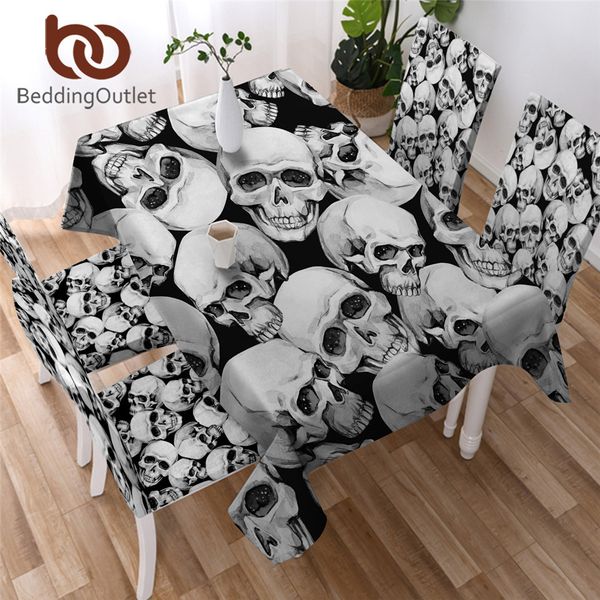 Beddingoutlet Vivid Skull Toalha de Tablecloth Tabela À Prova D 'Água Pano Preto e Branco Aguarela Decorativa Tampa Tabela Lavável 201120