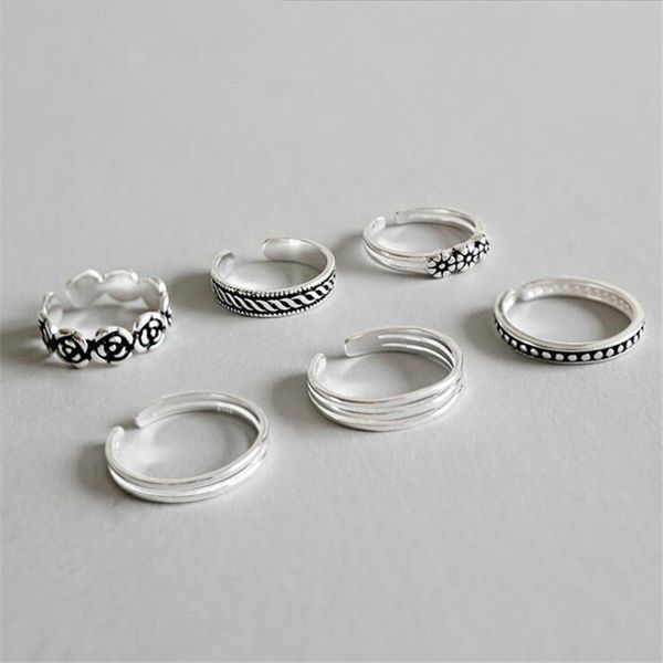 

februaryfrost brand designer tail & knuckle toe ring 100% 925 sterling silver multiple lines carven flower & beads open rings for women