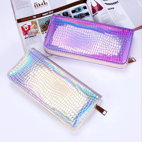

harajuku women long hologram wallets for females laser credit card holder coin purse clutch party slim organizer money wallet