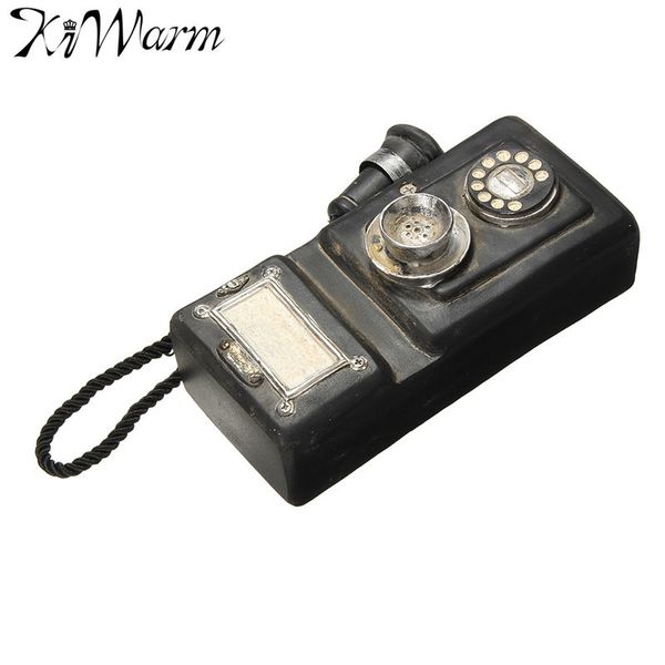 Kiwarm Sevimli Vintage Retro Döner Telefon Heykeli Chic Eski Duvar Kablolu Telefon Figürinler Süsler Ev Dekorasyonu El Sanatları Hediye T200703