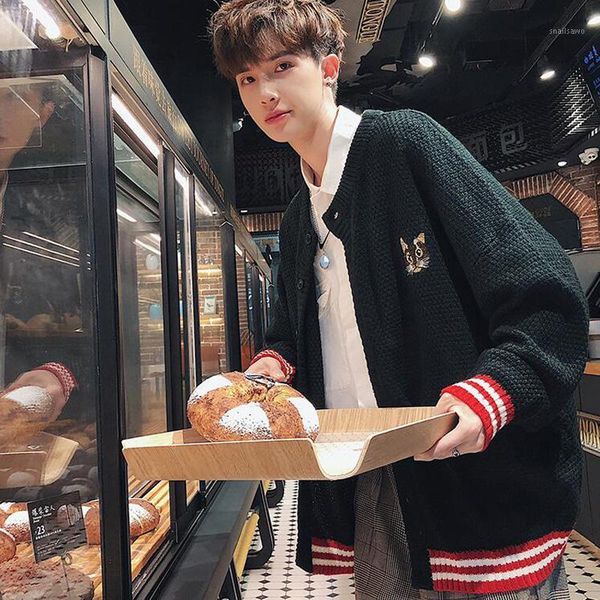 

knitted cardigan men's coat loose sweater wear korean fashion personality lazy style in autumn and winter1, White;black