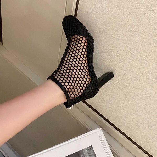

mesh hollow out martin boots sandal boots women's sandalssummer versatile french chunky-heel heel porous shoes lady shoes -40, Black