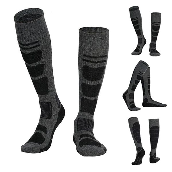 

1pair women men long snowboard walking casual hiking thickened climbing winter warm ski socks camping outdoor sport snow soft, Black