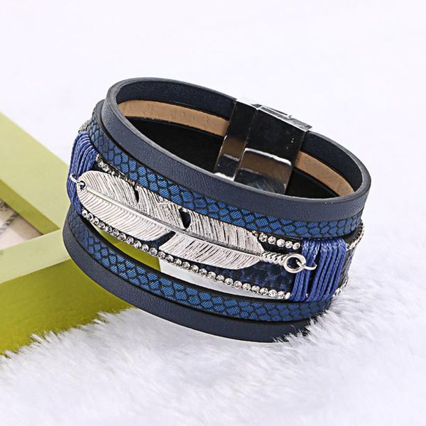 

new mode of pinnate leaf width alloy multilayered magnetic bracelets and leather bracelets jewelry for men and women present bbyjcm