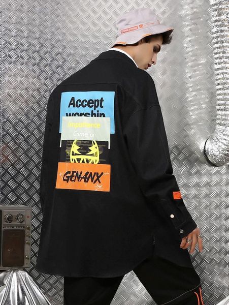 

men letter graphic longline shirt c781#, White;black