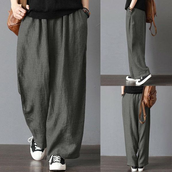 

men's cotton linen wide leg pants summer loose casual fitness straight stretch bloomers trousers harem plus size clothing s-3xl, Black