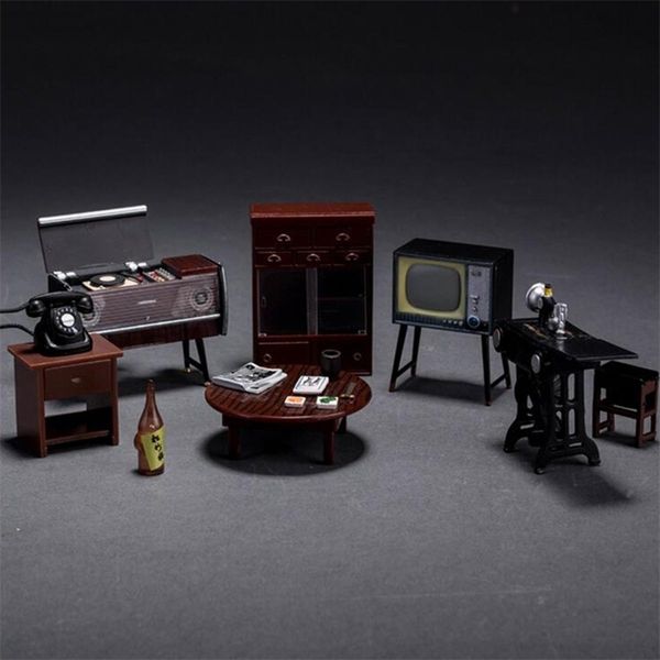 

miniature 1:24 dollhouse 6pcs doll house plastic mini vintage furniture diy miniatures furniture sets toys gifts for children y200413
