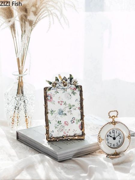 

5/6 inch vintage p frame flowers imitation rattan weave family portrait nightstand desk decoration picture frames home decor1